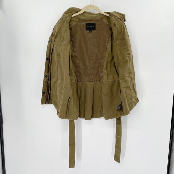 Sanctuary Street Smart Denim Utility Jacket Sz L Green Belted Collared Pockets - Picture 6 of 11